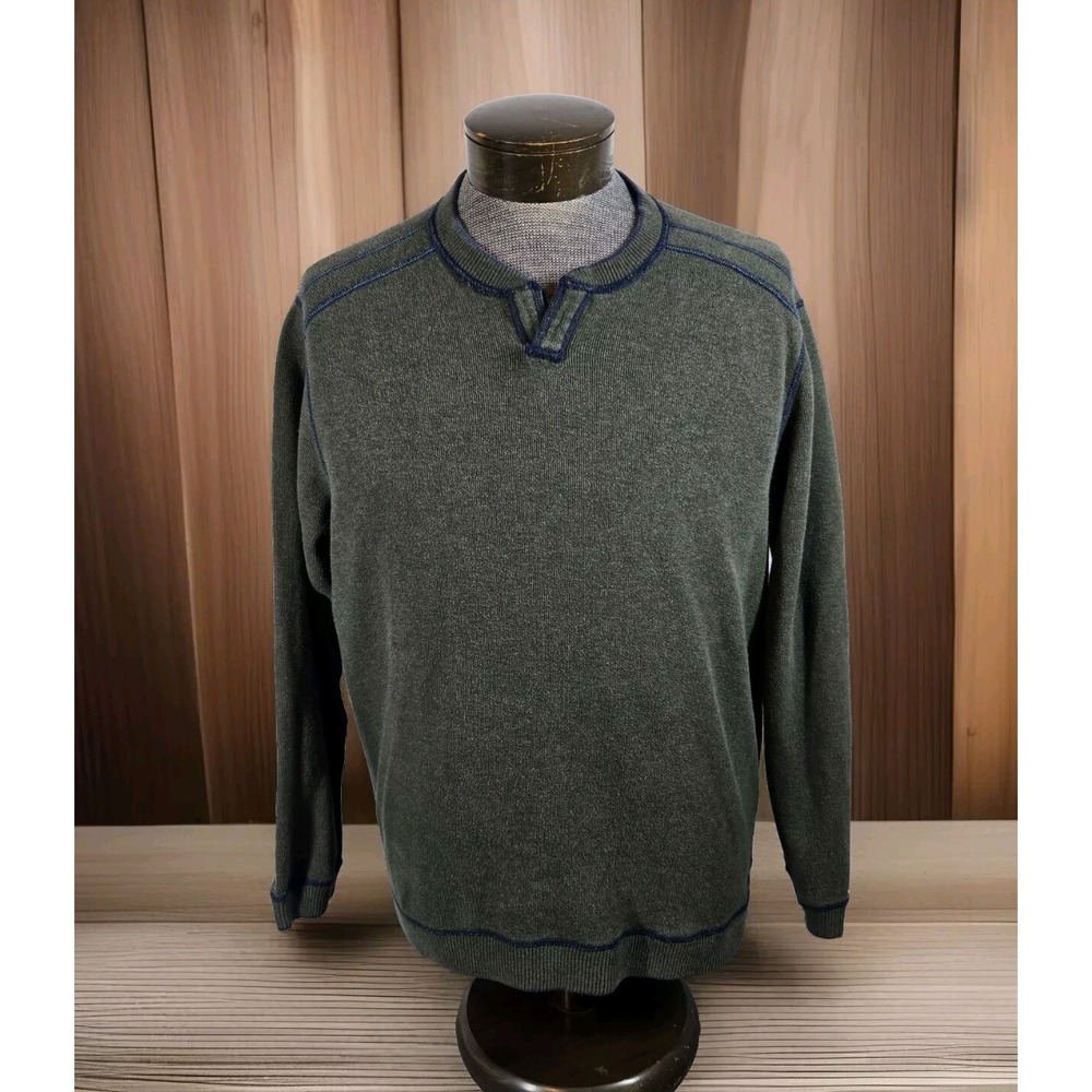 Tommy Bahama Reversible Sweater Mens‎ L Blue Green Embroidered Logo Long Sleeve